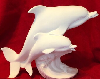 Ceramic Dolphins in bisque ready to paint by jmdceramicsart