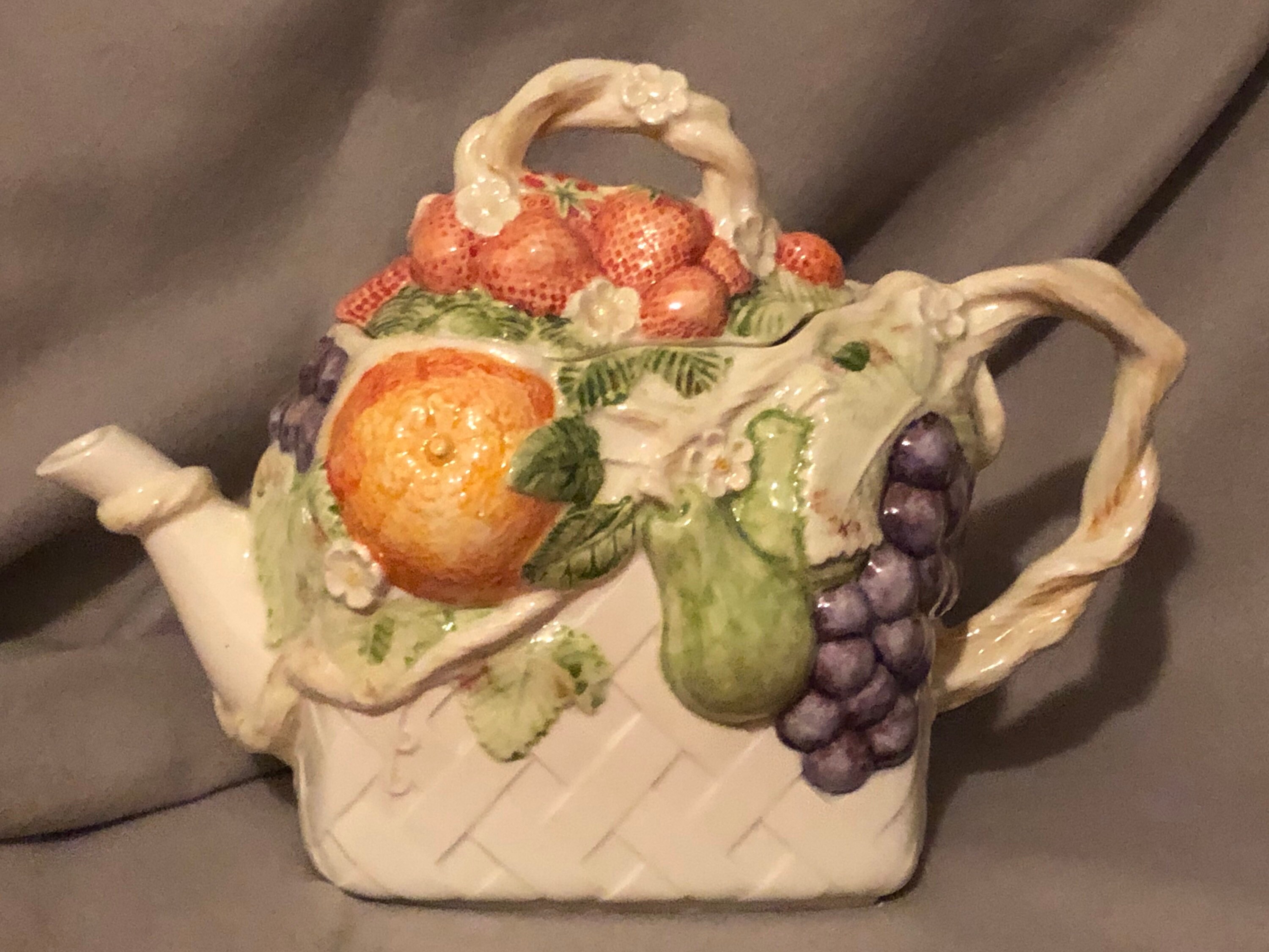 Rare Glazed Ceramic Fruit Basket Tea Pot Etsy