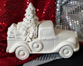 Ceramic Truck Figurine - Clay Magic Truck -  Jalopy Pickup Truck with Christmas Lid - Xmas Centerpiece by jmdceramicsart