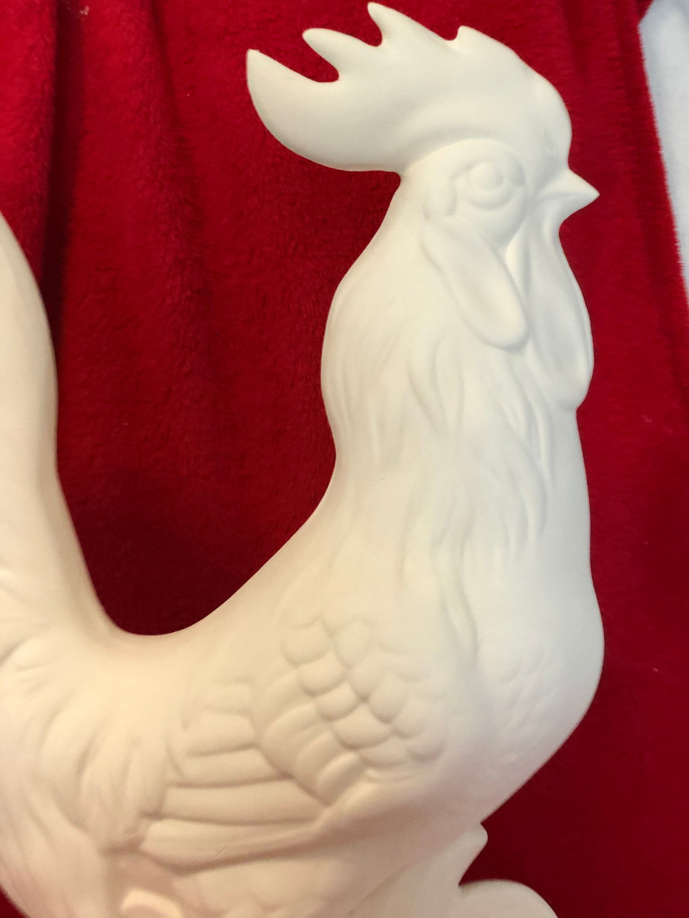 Unpainted Ceramic Rooster and Chicken Figurines / Bisqueware