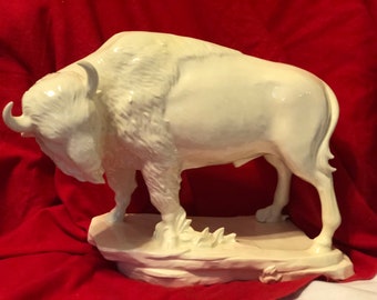 Milk Glass Glazed Ceramic Buffalo by jmdceramicsart