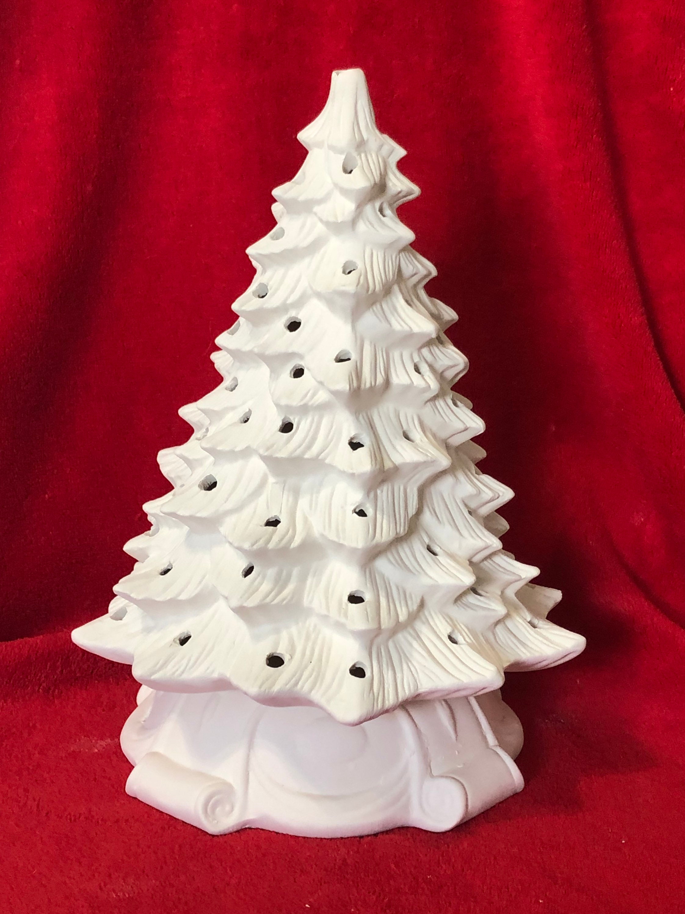 Small Christmas Tree in ceramic bisque with holes for bulbs and lights