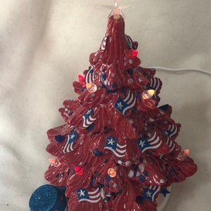 Red Glazed Ceramic Independence Day Tree With Blue and White Flecks ...