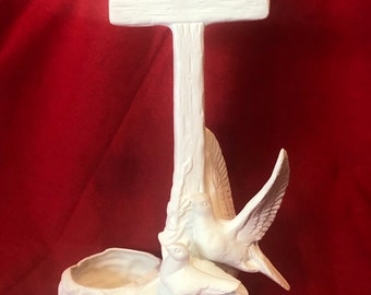 Rare Kimple Molds Dogwood Cross with Doves votive candle holder in ceramic bisque ready to paint by jmdceramicsart