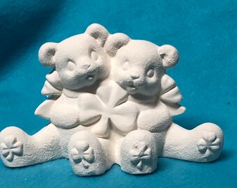 Saint Patrick Day Cuddle Bears Ceramic Bisque ready to paint