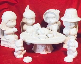 Dona's Molds 21 piece set of Thanksgiving Sweet Tots in bisque ready to paint by jmdceramicsart