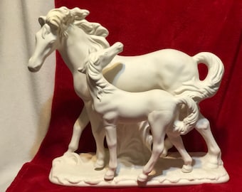 Very Rare Vintage Mike's Molds 2 piece set Ceramic Mother Horse and Colt in bisque ready to paint