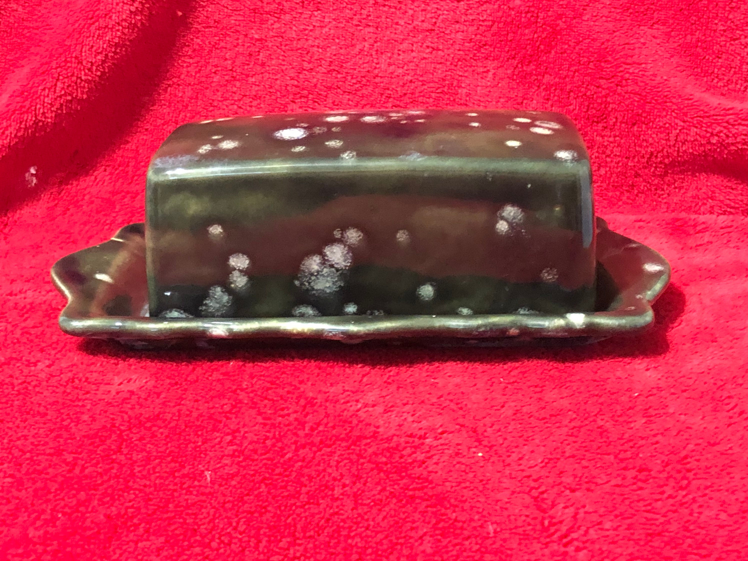 Northern Lights glazed ceramic butter dish