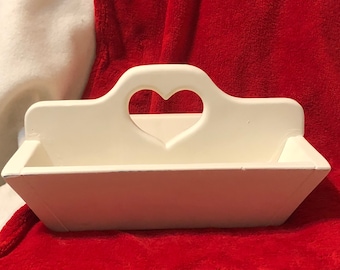 Vintage Ceramic Desk Container with Hear Handle in bisque ready to paint