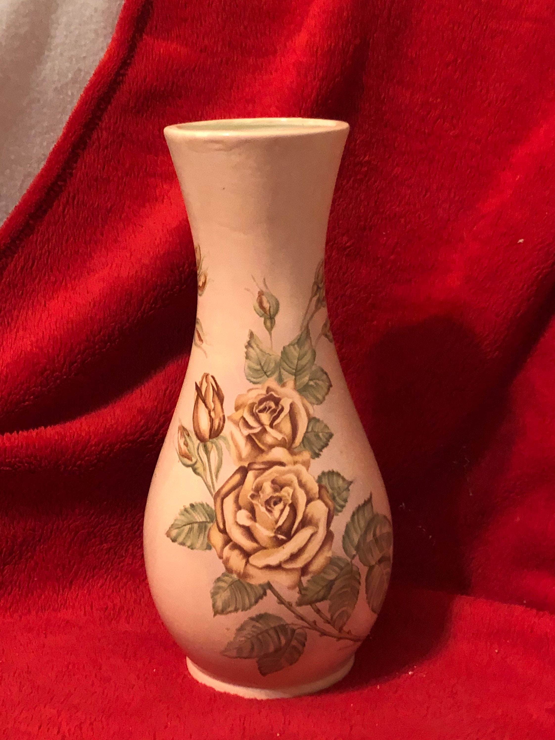 Glazed Ceramic Vase with Floral Decals