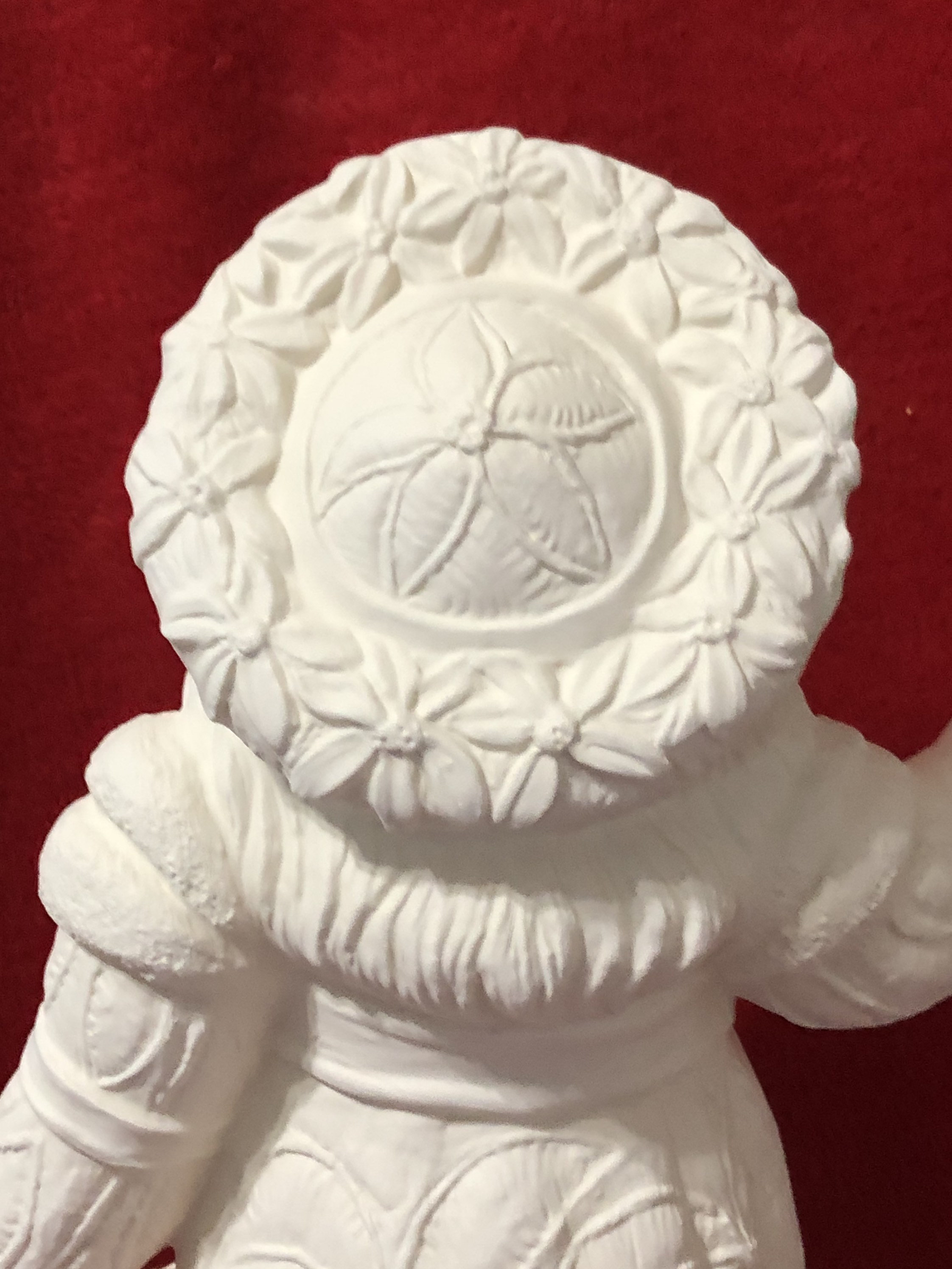 Rare Gare 15 inch Poinsettia Santa Claus in ceramic bisque ready to