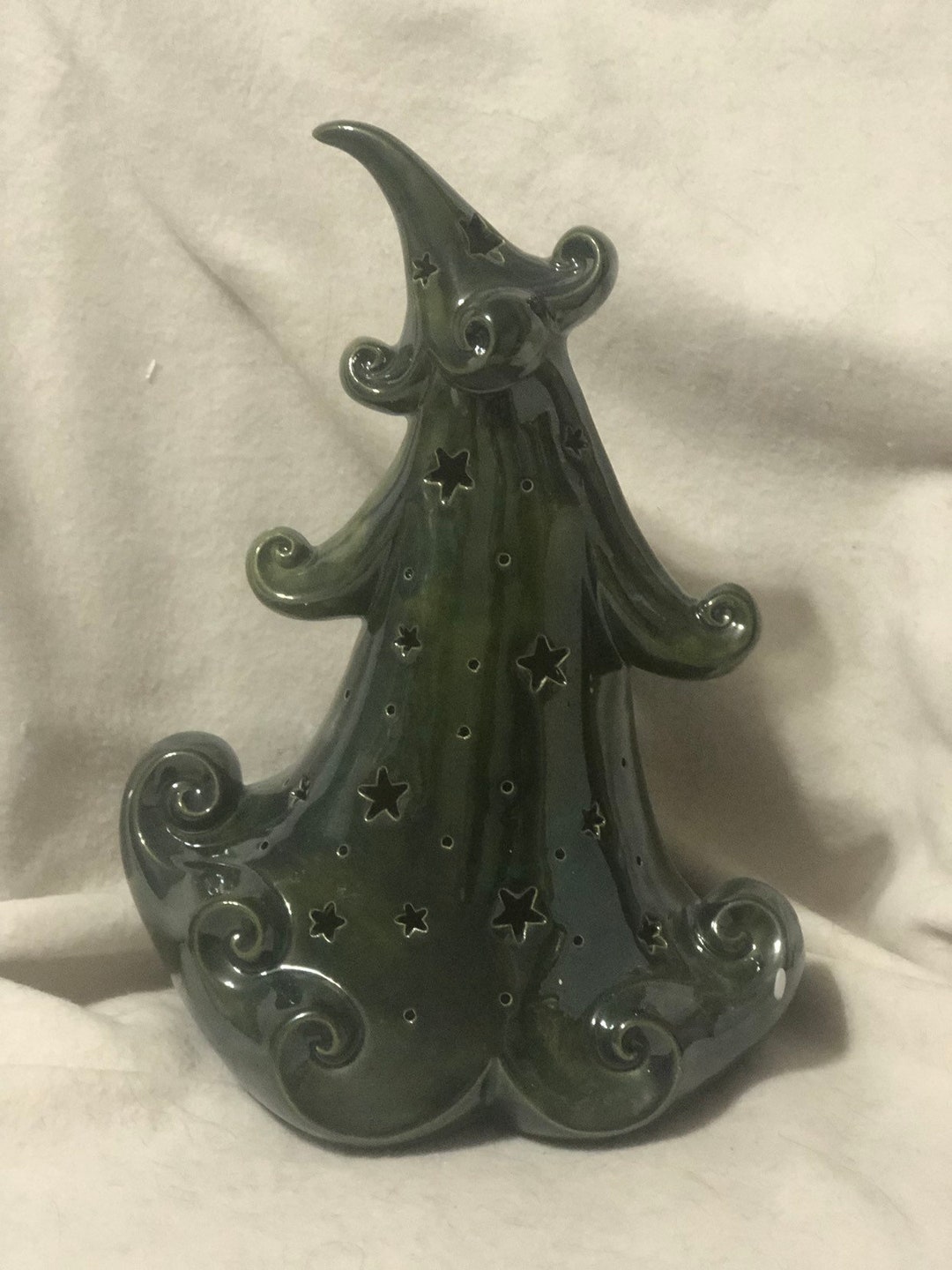 Glazed Green Jolly Christmas Tree With Stars and Hole for Light Pack Etsy