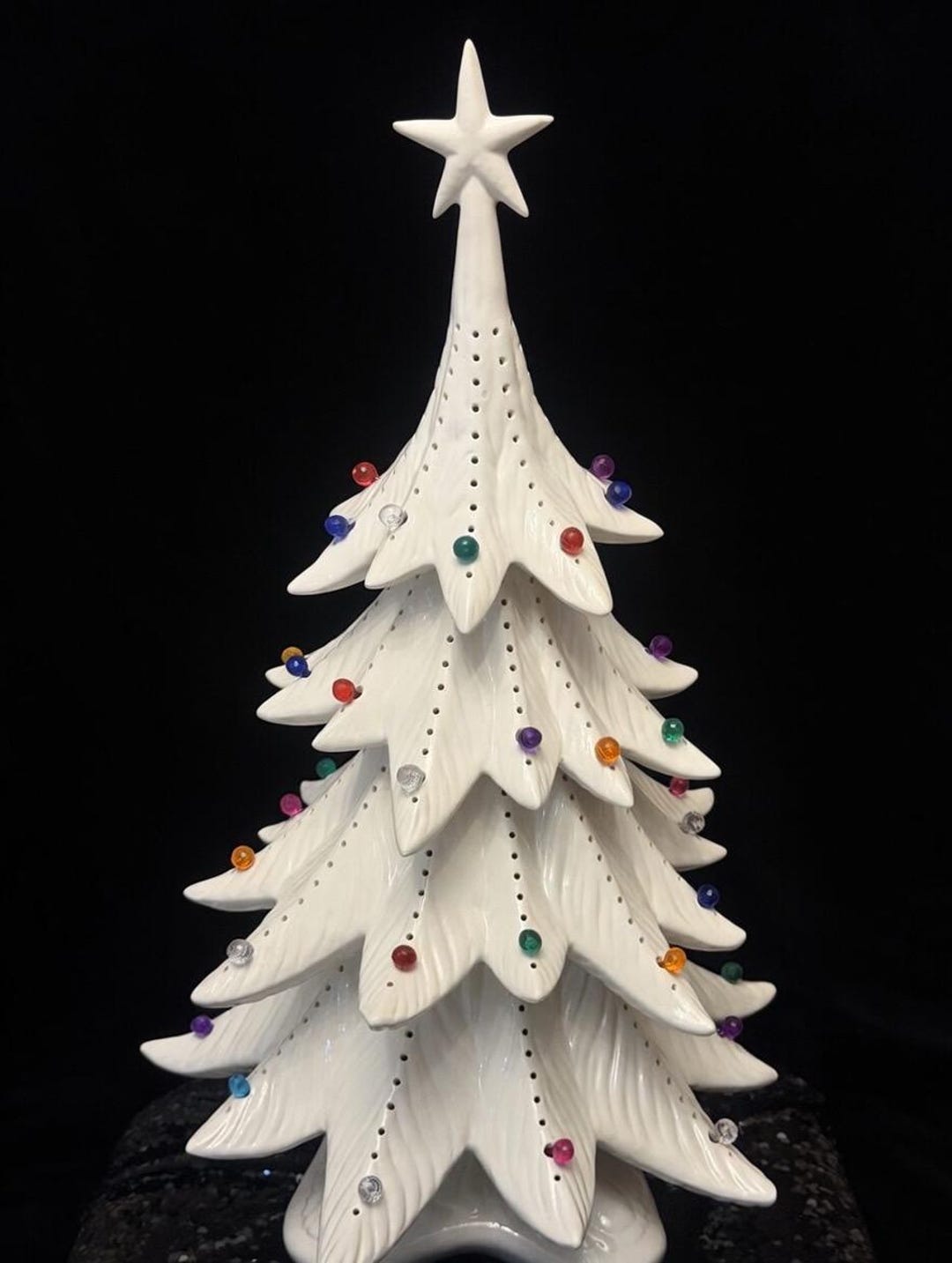 Handcrafted Ceramic Christmas Tree With Multi Colored Gobes - 5 Piece ...