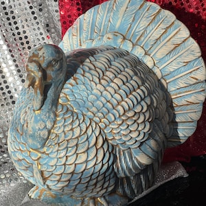 Statuetta di tacchino in ceramica smaltata fatta a mano - Centrotavola da tavolo per il Ringraziamento