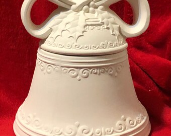 Ceramic Christmas Bell Cookie Jar in bisque ready to paint