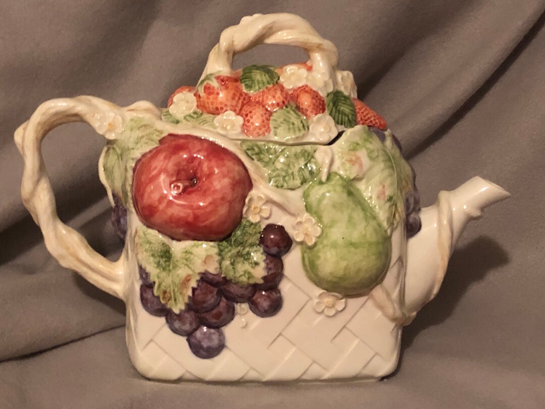 Rare Glazed Ceramic Fruit Basket Tea Pot Etsy