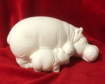 Hippo and Baby Hippo in ceramic bisque ready to paint by jmdceramicsart