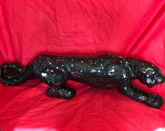 Ceramic Cosmic Black Glazed Panther by jmdceramicsart