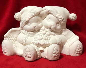 Santa Christmas Tree Cuddle Bears in ceramic bisque ready to paint by jmdceramicsart