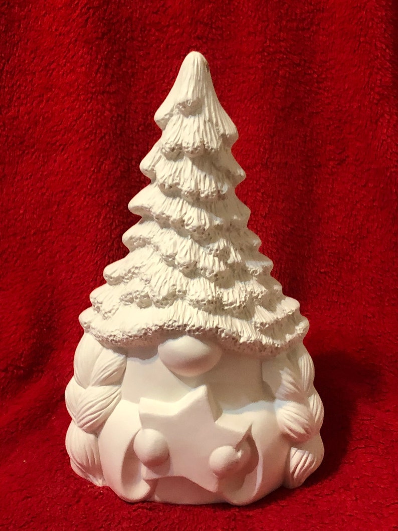 Ceramic Female Gnome Christmas Tree without holes in bisque image 1