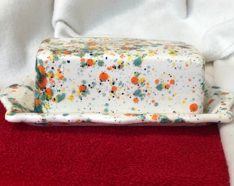 Ceramic Glazed Fruity Freckles Butter Dish one of a kind