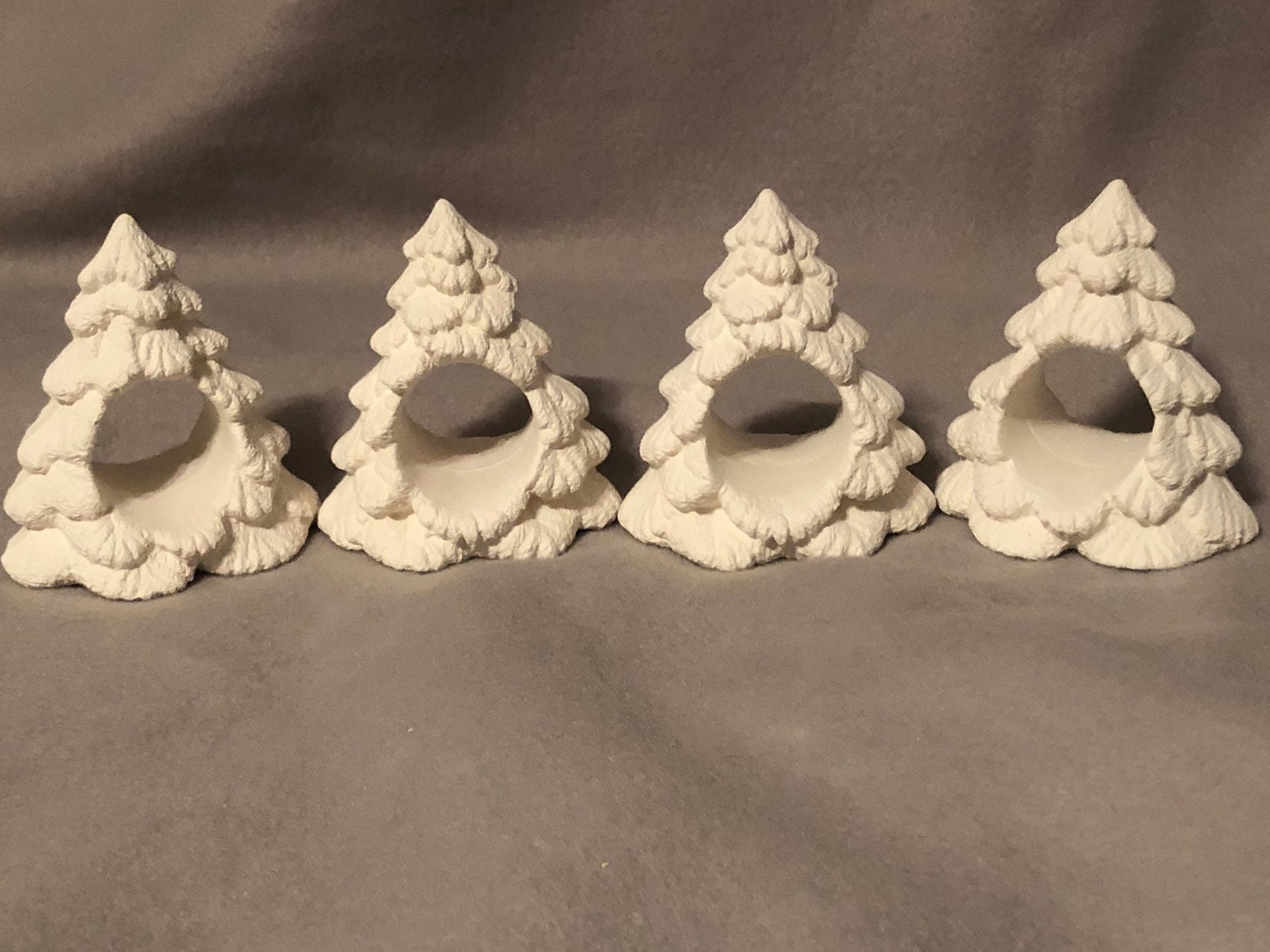 Christmas Tree Napkin Rings Ceramic Bisque Set of Four Ready Etsy