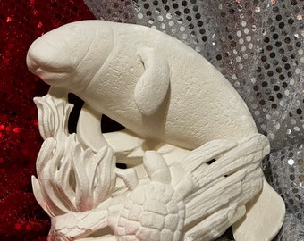 Tampa Bay Molds 2 piece Manatee and coral wreath with turtle in ceramic bisque ready to paint by jmdceramicsart