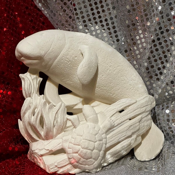 Tampa Bay Molds 2 piece Manatee and coral wreath with turtle in ceramic bisque ready to paint by jmdceramicsart