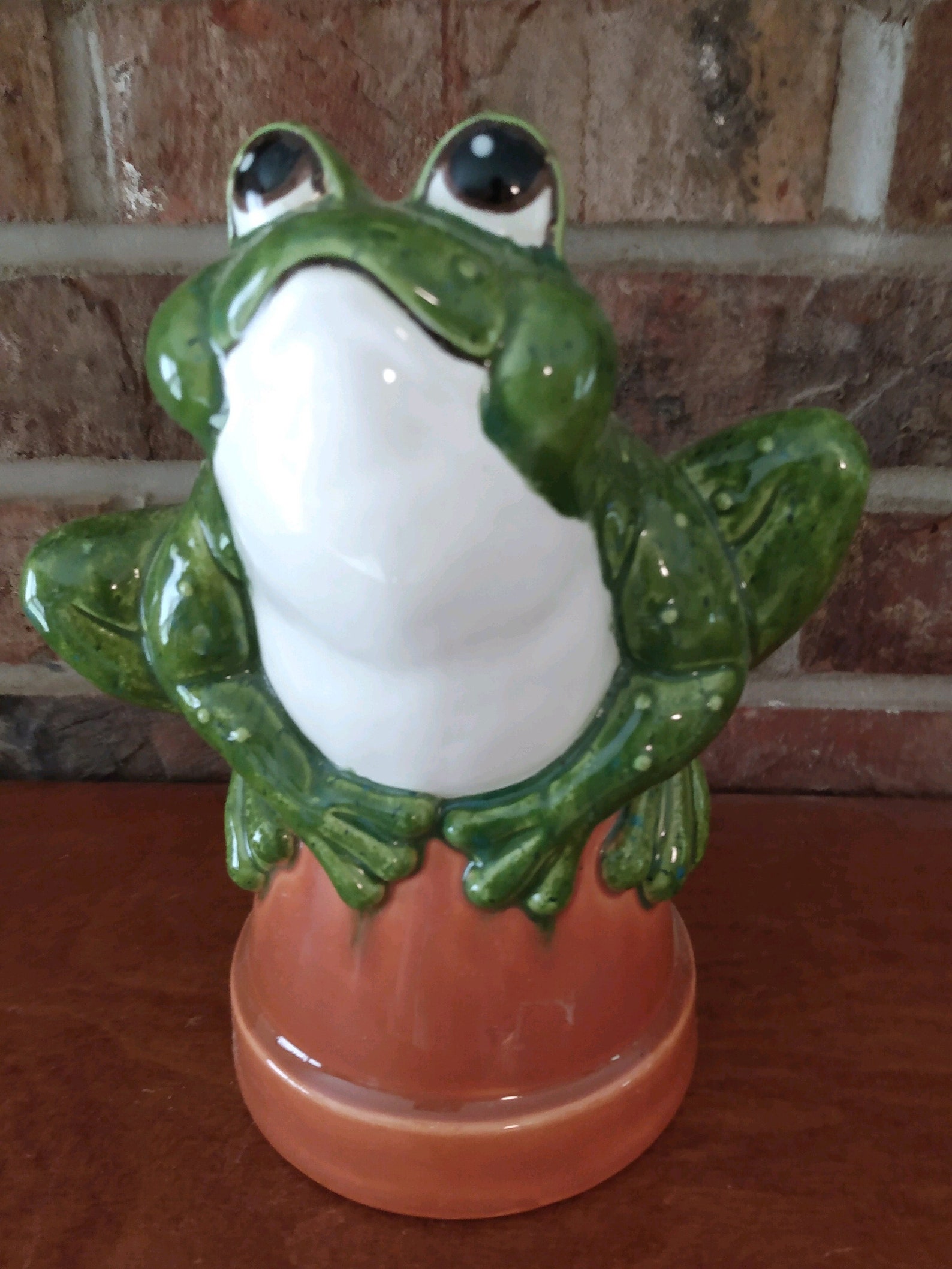 Ceramic Glazed Frog on Flower Pot Etsy UK