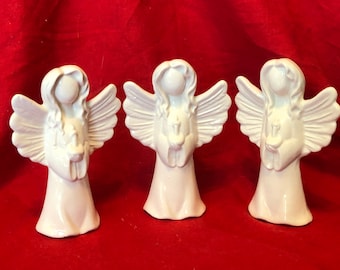 Set of 3 Milk Glass Glazed Clay Magic Angels