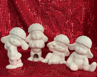 Dona's Sweet Tots 4 piece Lambs set in ceramic bisque ready to paint by jmdceramicsart