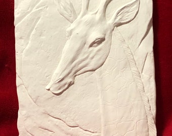 Ceramic Giraffe with Slate Background Wall Hanging in bisque ready to paint
