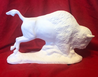 Ceramic Charging Buffalo in bisque ready to paint by jmdceramicsart