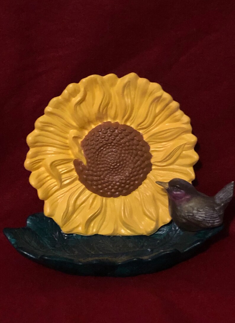 Ceramic Sunflower With Bird and Leaf Tray Etsy