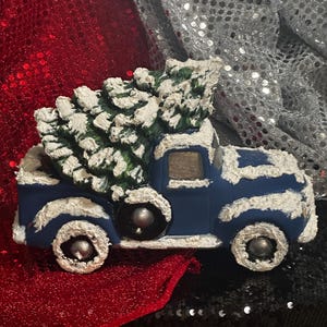Handmade Ceramic Truck with Christmas Tree - Custom Painted Clay Magic Truck - Xmas Tree Figurine - Christmas Tabletop - Unique Xmas Gifts