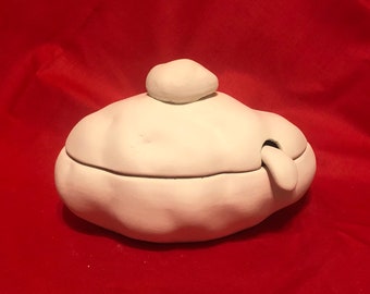 Rare Atlantic Molds Ceramic 3 piece Potato Dish with Spoon in bisque ready to paint by jmdceramicsart