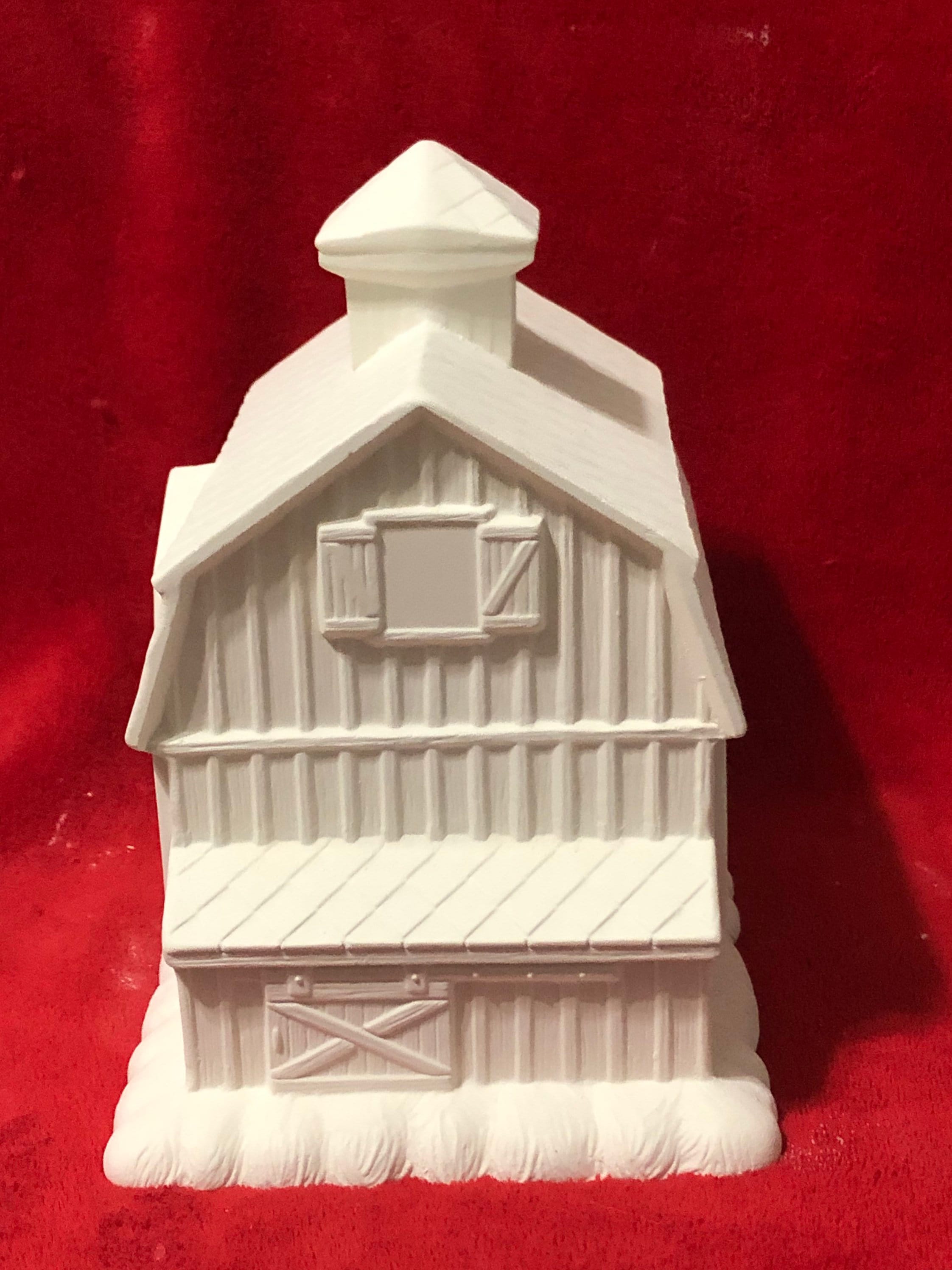 Ceramic Barn with Cobblestone Base Bisque ready to paint