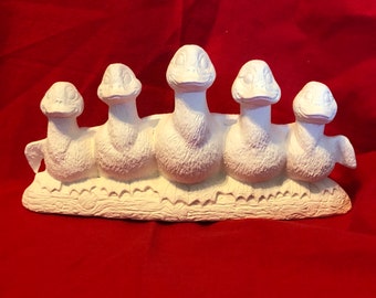 5 Ducks in a row in ceramic bisque ready to paint
