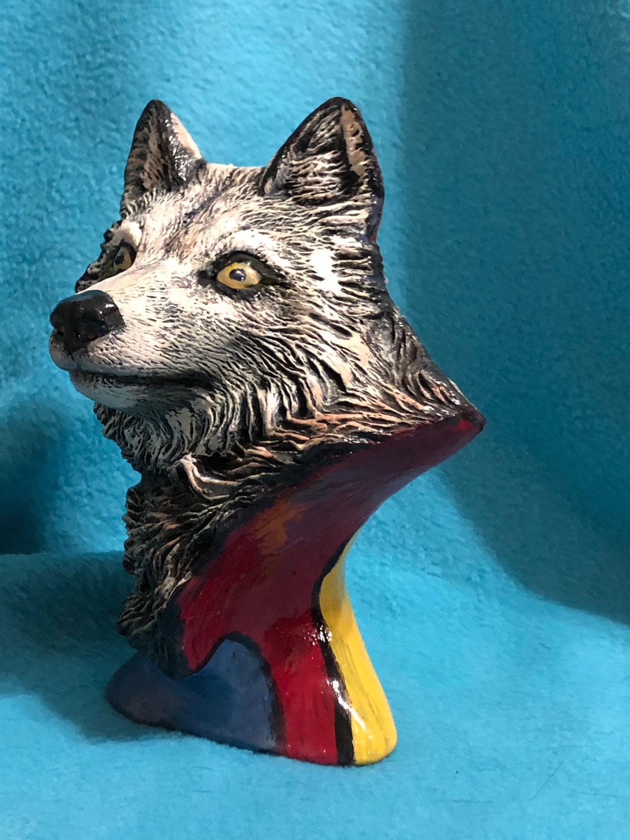 ceramic wolf statue