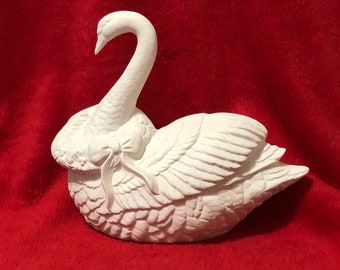 Rare Christmas Wreath Swan in ceramic bisque ready to paint by jmdceramicsart