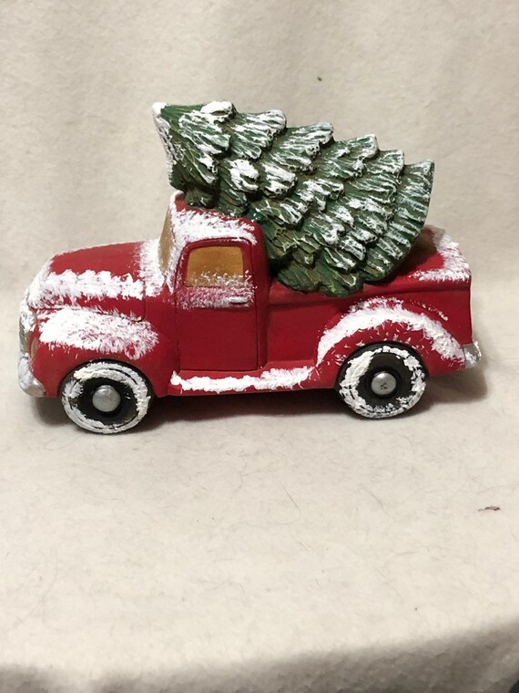 レッドウェア　アメリカ　陶器　骨董　アンティーク Ceramic Classic Red Pickup Truck With Tree and Snow by