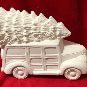 DIY Ceramic Bisque - Clay Magic Truck with Tree - Festive Xmas Decor - Christmas Tabletop - Ceramic Truck Figurine - Truck Tree Sculpture