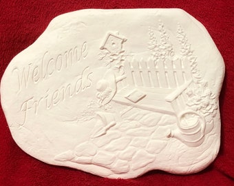 Welcome Friends Plaque Wall Hanging in ceramic bisque ready to paint by jmdceramicsart