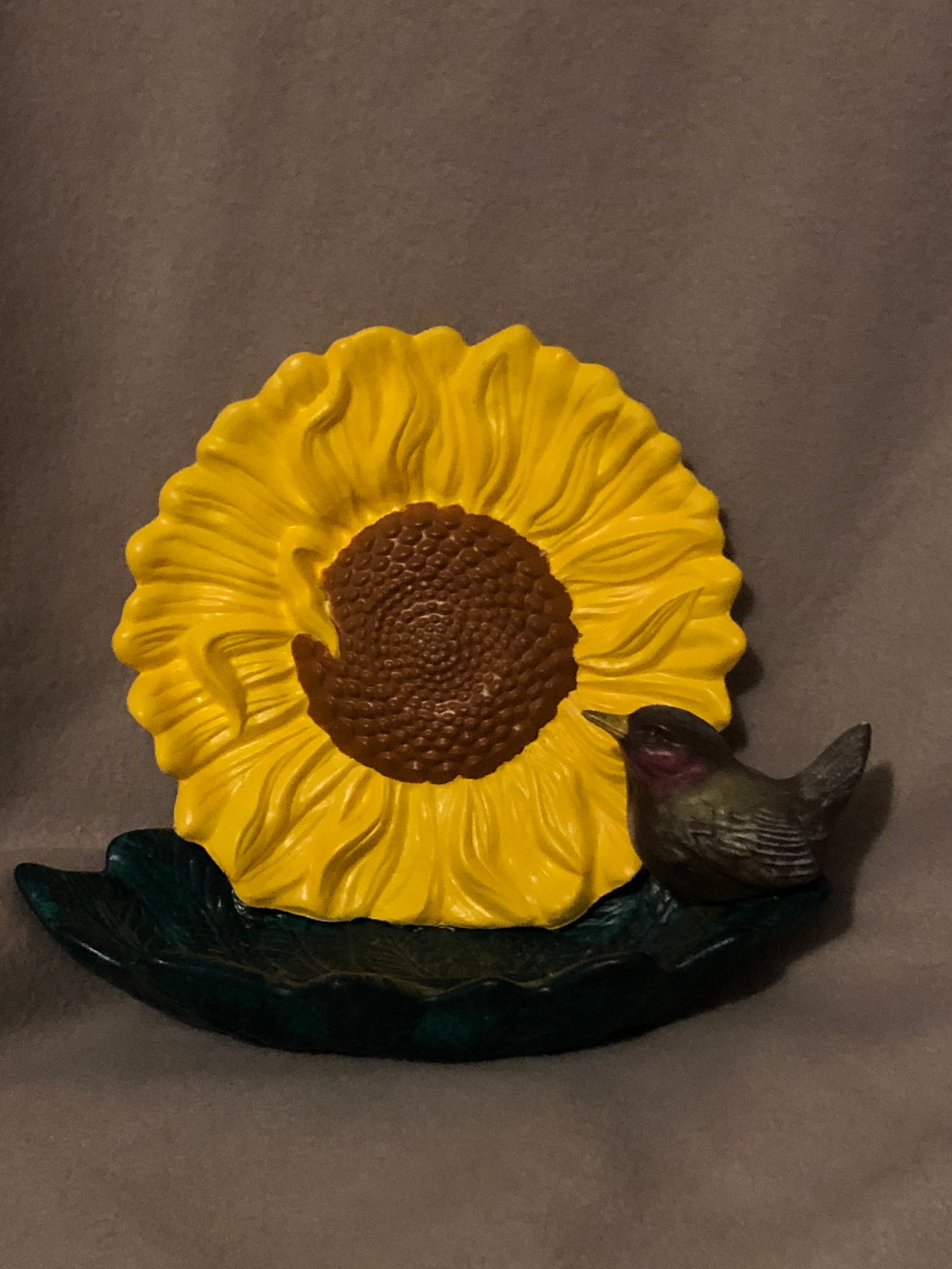 Ceramic Sunflower with Bird and Leaf Tray Etsy