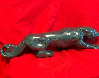 Ceramic Mediterranean Teal and Mother of Pearl Glazed Panther