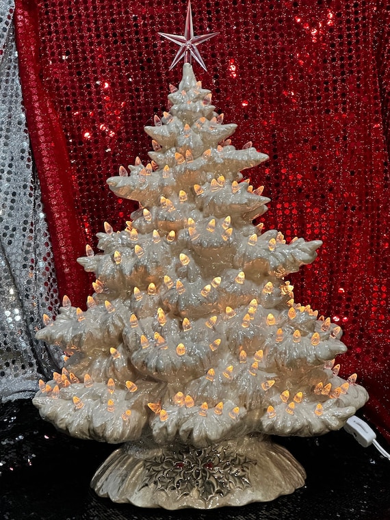 Handmade Glazed Ceramic Christmas Tree: Pearl White With Clear