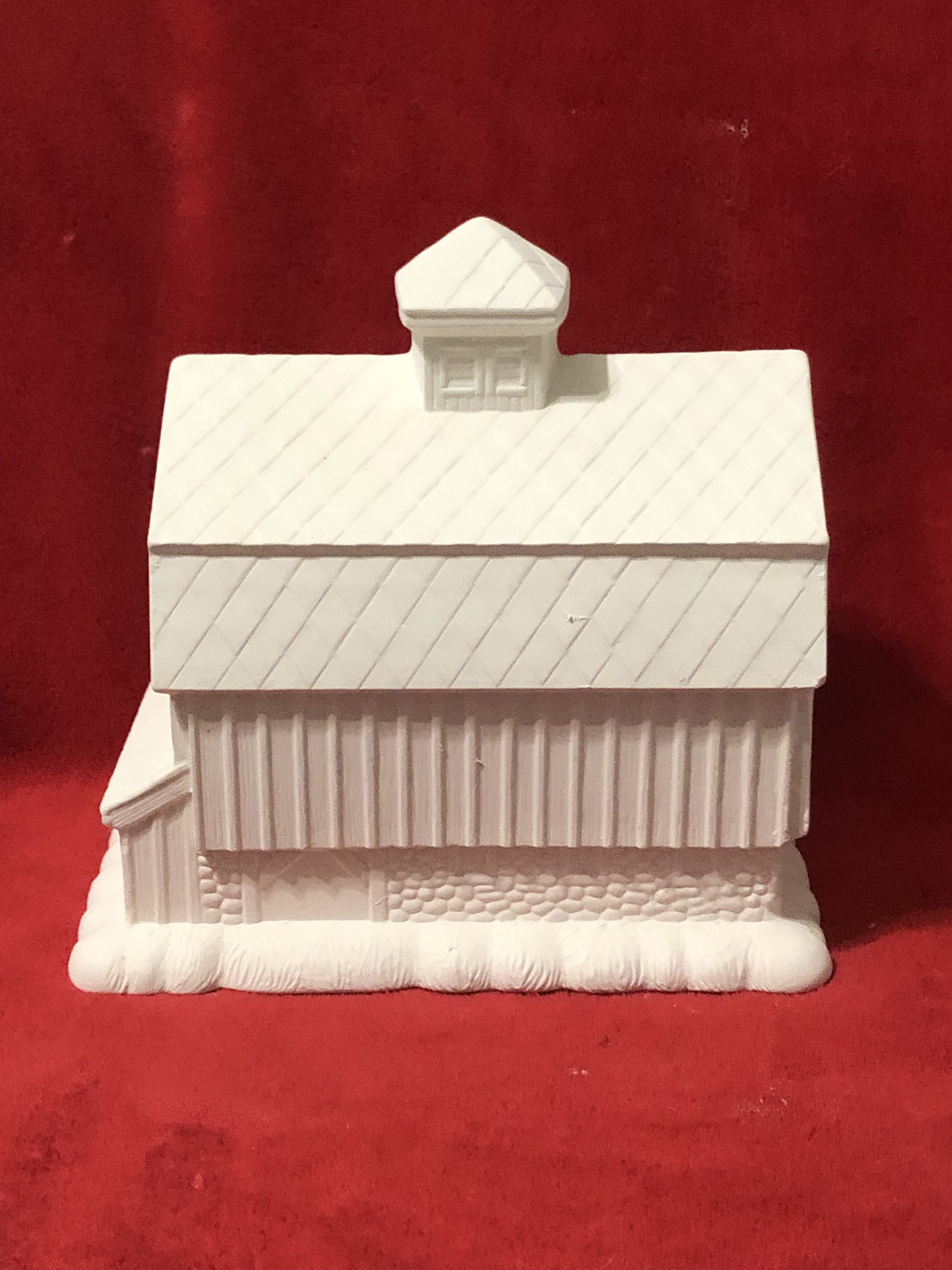 Ceramic Barn with Cobblestone Base Bisque ready to paint
