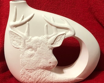 Rare Ceramic Buck Vase in bisque ready to paint