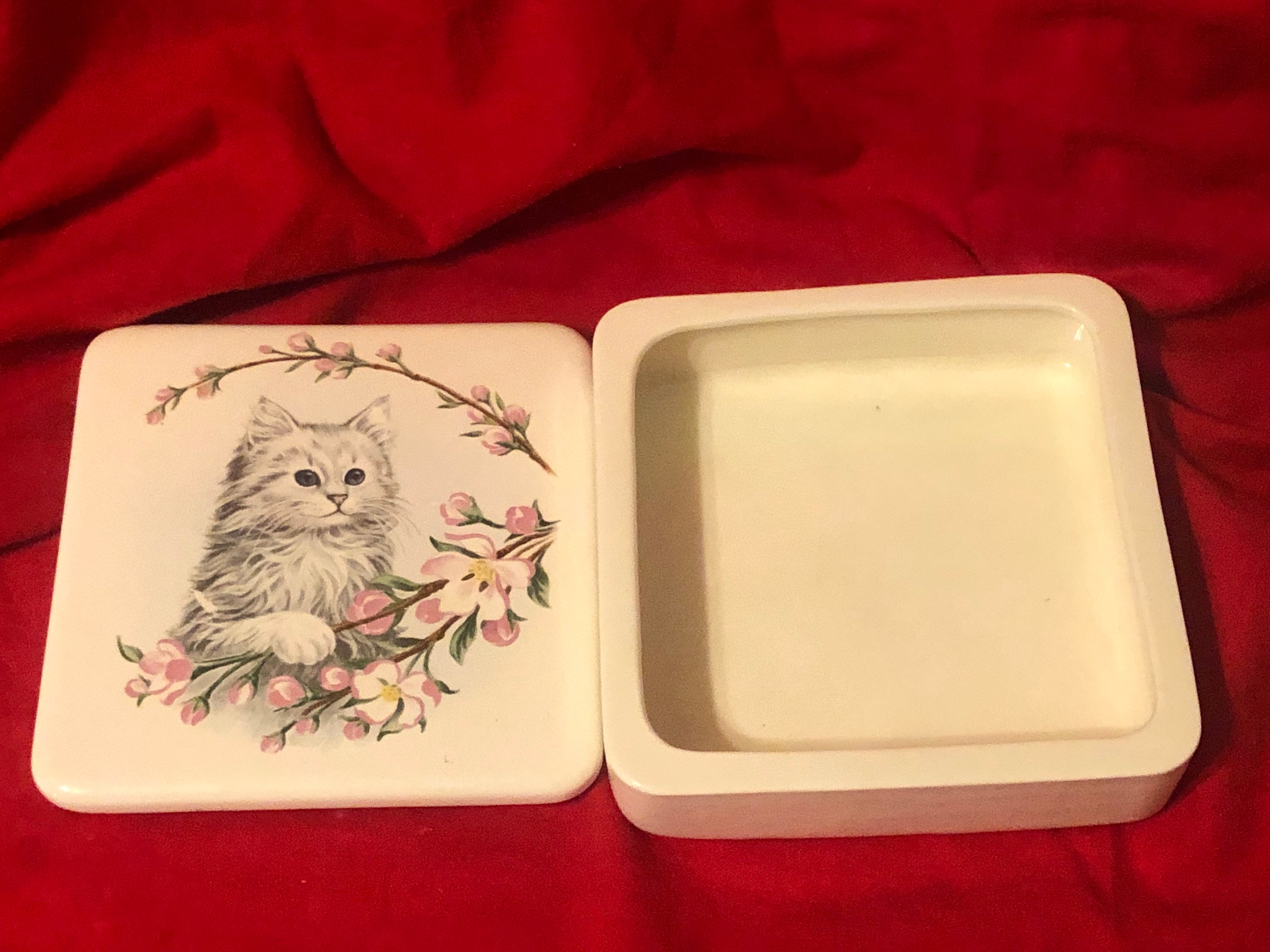 Ceramic Trinket Box with Cat Decal by jmdceramicsart