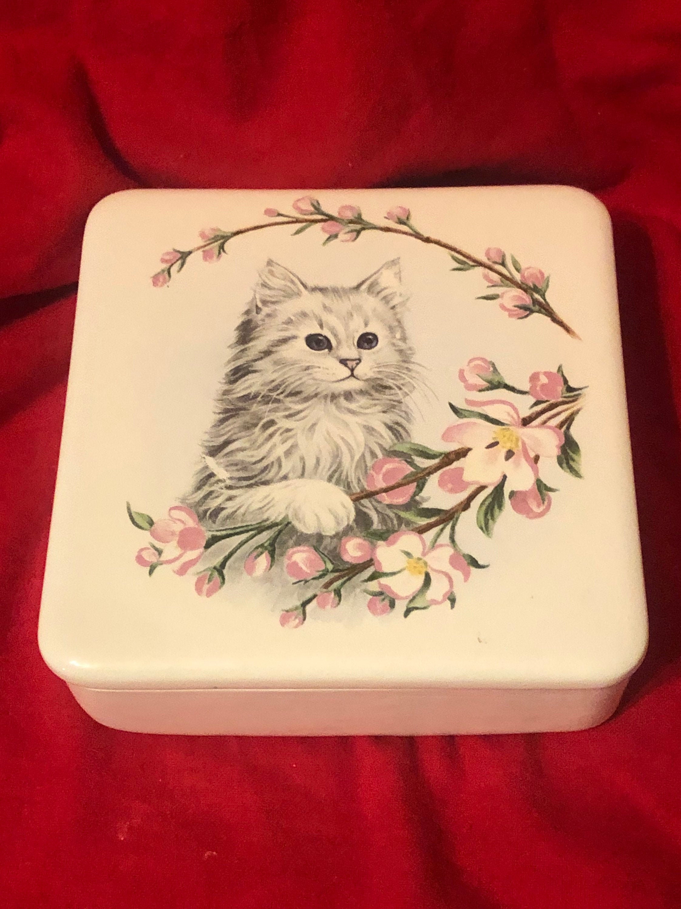 Ceramic Trinket Box with Cat Decal by jmdceramicsart